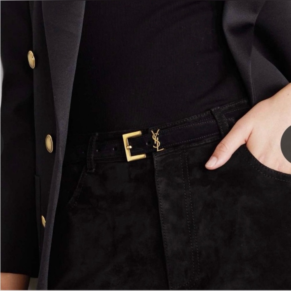 Saint Laurent  YSL Cassandre Belt With Square Buckle  In Suede - Picture 16 of 16
